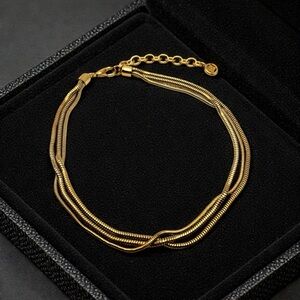 Vintage Givenchy Gold Tone 3-Strand Snake Chain Necklace w/Logo Tag 16–18”